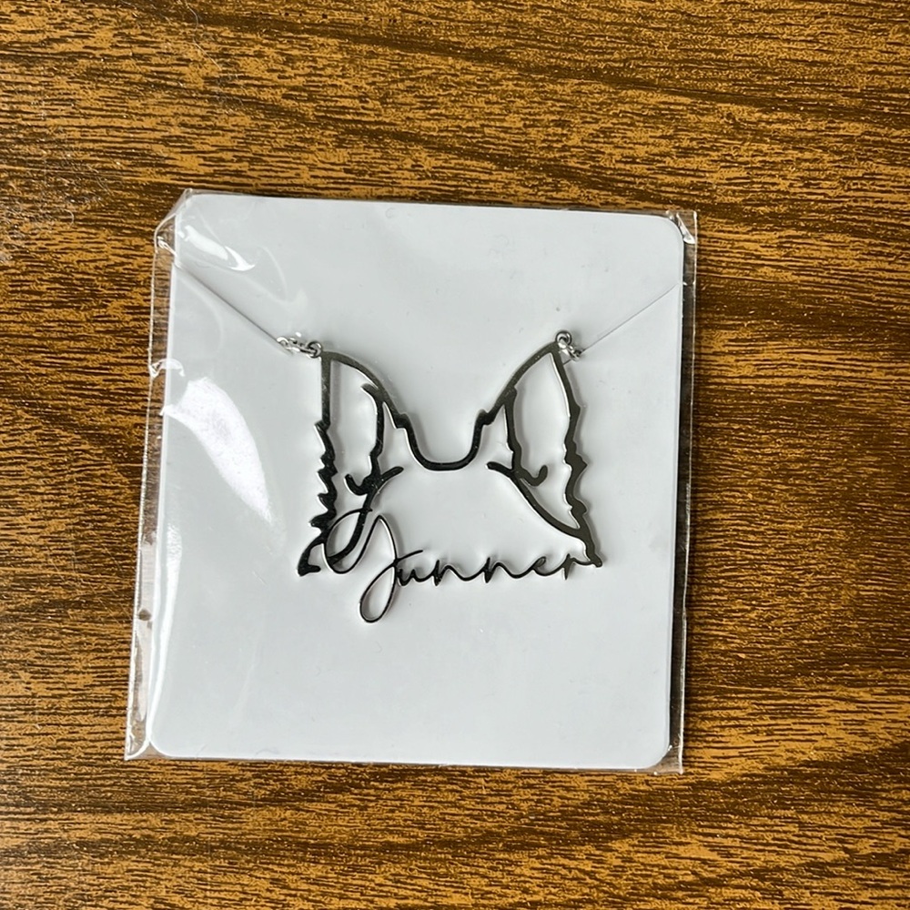 Dog ear silhouette and name necklace